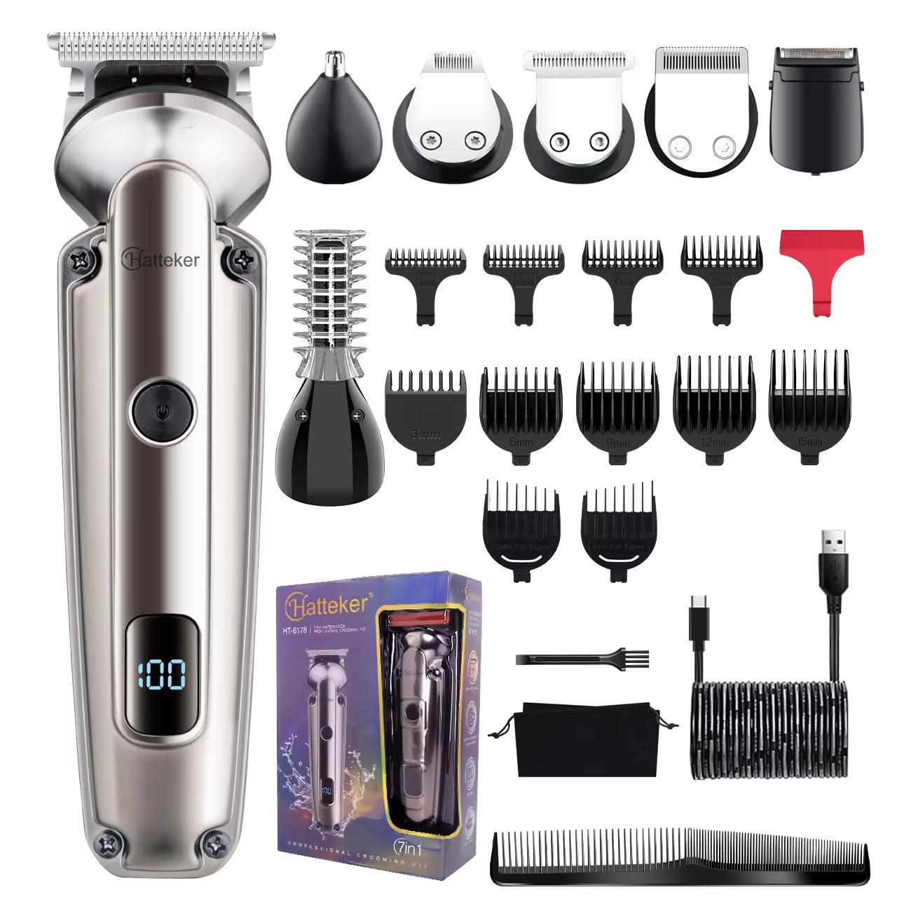 7 in 1 Beard Trimmer Kit for Men Professional Hair Clippers T-Blade Trimmer Nose Trimmer Beard Hair Shaver