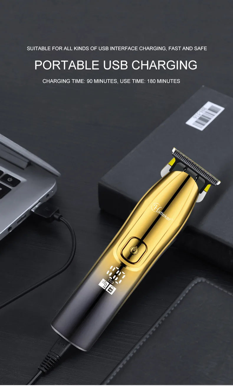 Kit de tondeuse à cheveux professionnelle Hatteker pour salon de coiffure, tondeuse à cheveux puissante et rechargeable, ensemble de 3 pièces pour barbe