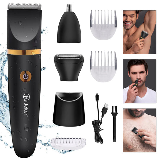 Rasoir électrique sans fil Hatteker pour hommes, étanche, 3 en 1, tondeuse nez/poils, USB, tondeuse à cheveux