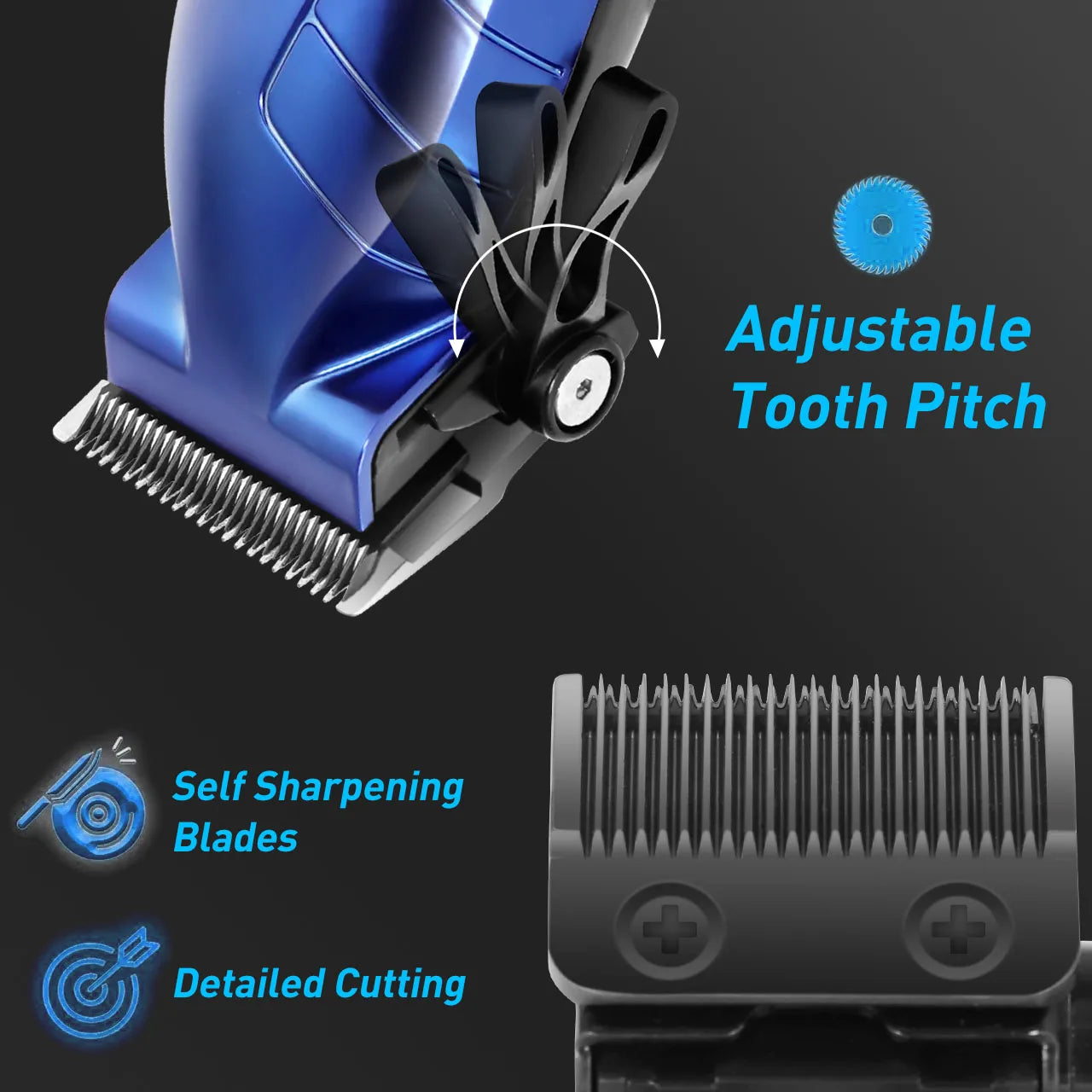 Tondeuse à cheveux électrique pour homme HATTEKER HT-6036 bleue, sans fil et rechargeable par USB