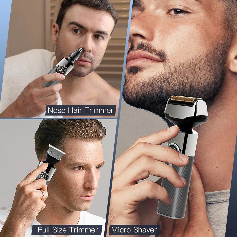 Electric shaver 3 in 1 beard grooming set for men waterproof cordless hair trimmer USB charging nose trimmer - HATTEKER