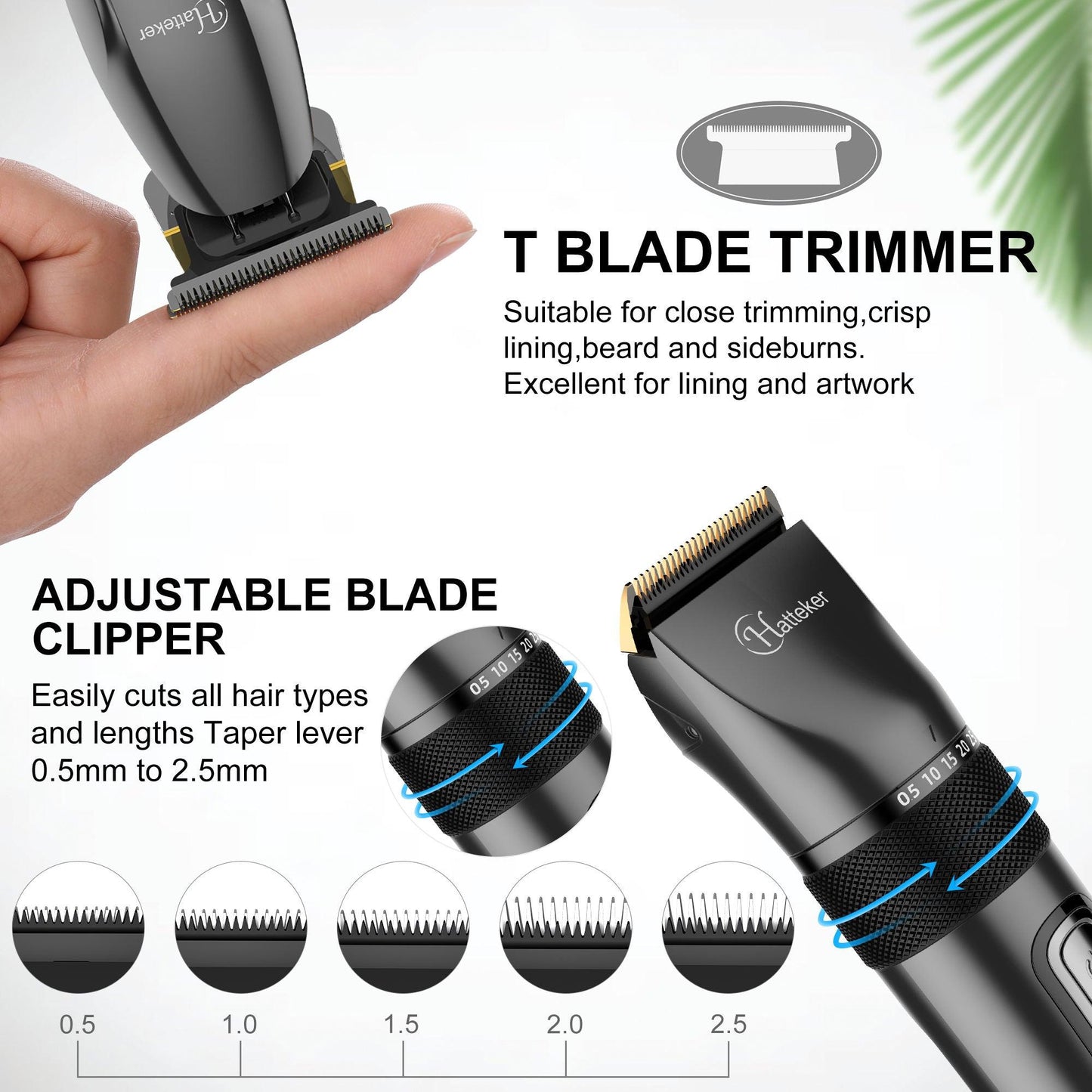 HATTEKER Hair Clippers and T-Blade Set Trimmer Kit Cordless Beard Barber Clipper Hair Cutting Kit Grooming Kit Waterproof - HATTEKER