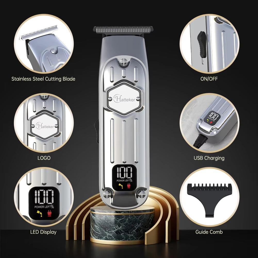 Silver Cordless Beard Trimmer Haircut Kit for Men T Blade Hair Clippers