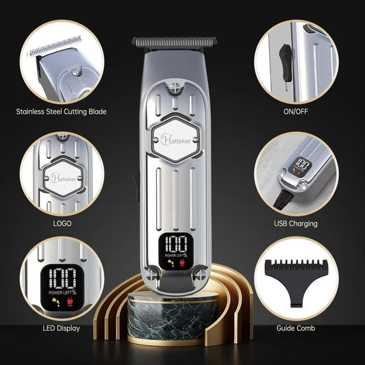 Silver Cordless Beard Trimmer Haircut Kit for Men T Blade Hair Clippers