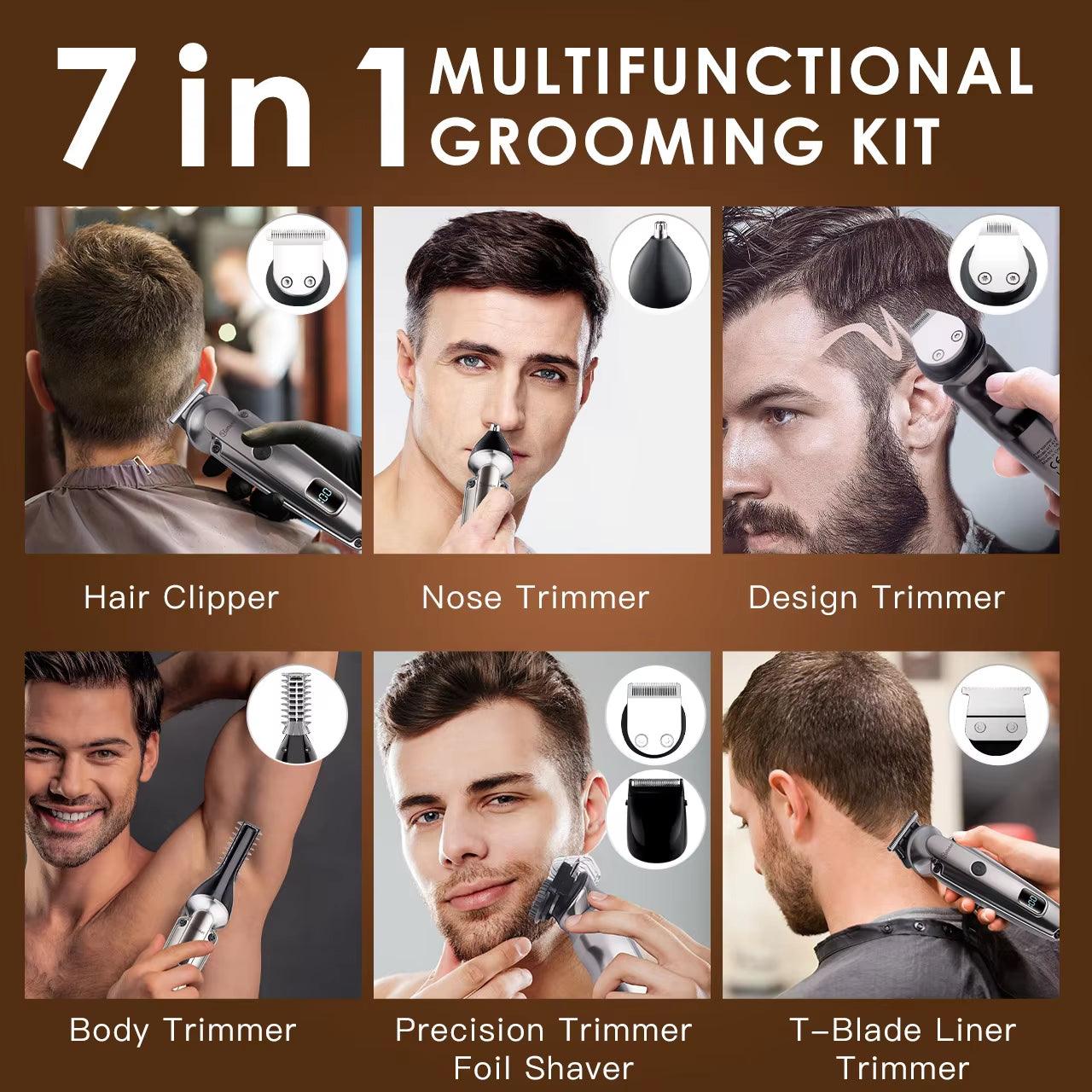 7 in 1 Beard Trimmer Kit for Men Professional Hair Clippers T-Blade Trimmer Nose Trimmer Beard Hair Shaver