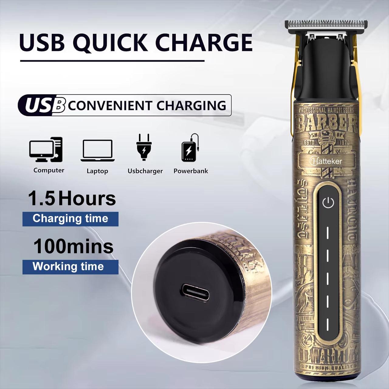 Hair Cutting Machine T-Blade Men Hair Trimmer USB Rechargeable Baldheaded Hair Clippers