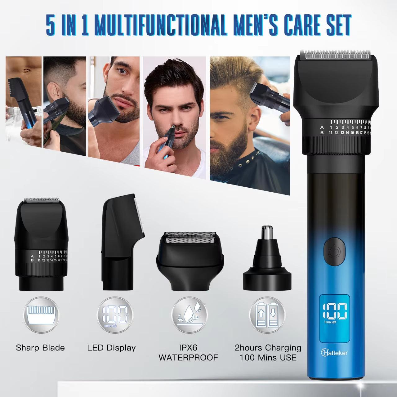 5 in 1 Barbershop Hair Cutting Kit Trimmer Cordless T-Blade Hair Clippers Electric Hair Cut Machine