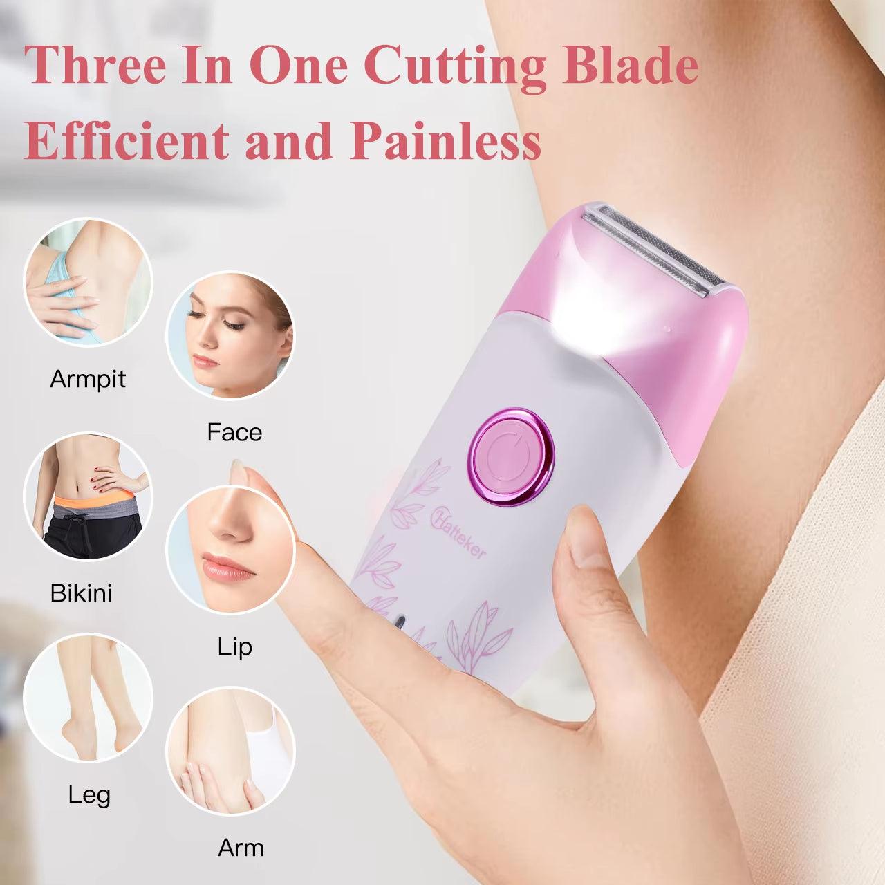 Hatteker 2-in-1 Women's Electric Shaver and Trimmer with LED Light for Hair Removal