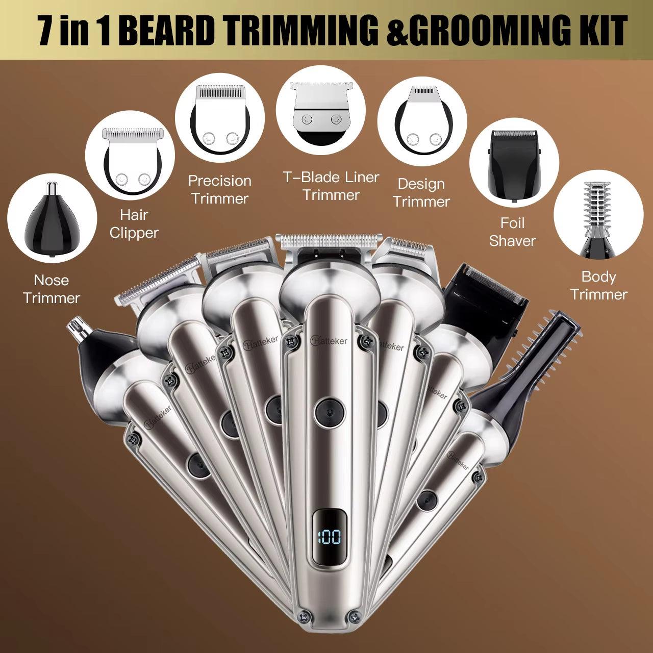 7 in 1 Beard Trimmer Kit for Men Professional Hair Clippers T-Blade Trimmer Nose Trimmer Beard Hair Shaver