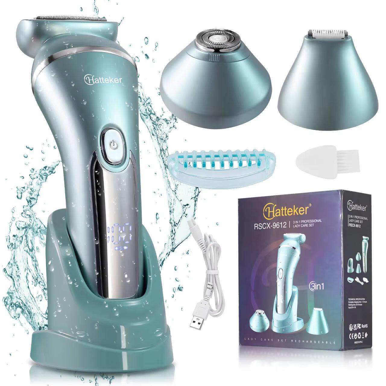 Lady Shaver 3 in 1 Hair Removal Epilator Electric Shaver for Legs Arm USB Rechargeable Razor Wet&Dry Cordless for Woman