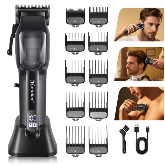 Kit de tondeuse à cheveux électrique professionnelle Hatteker HT-6136 avec écran LCD, rechargeable par USB, pour hommes et coiffeurs