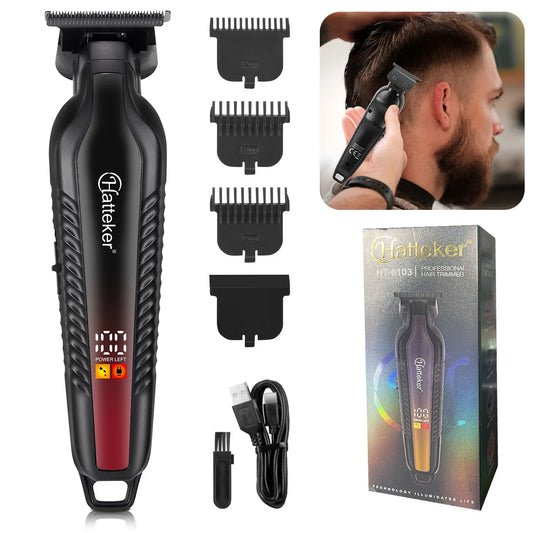 Kit de coupe de barbe professionnel Hatteker pour barbiers, tondeuse à cheveux sans fil rechargeable par USB