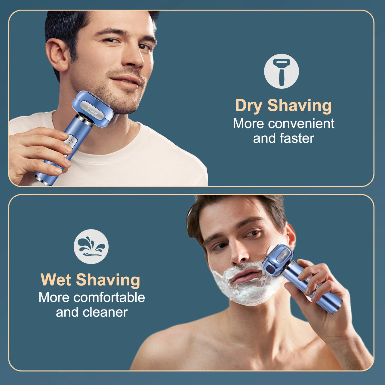 Rasoir électrique rechargeable HATTEKER HT-928 pour hommes, utilisable sur peau sèche ou humide, sans fil, avec lames flottantes et écran LED.