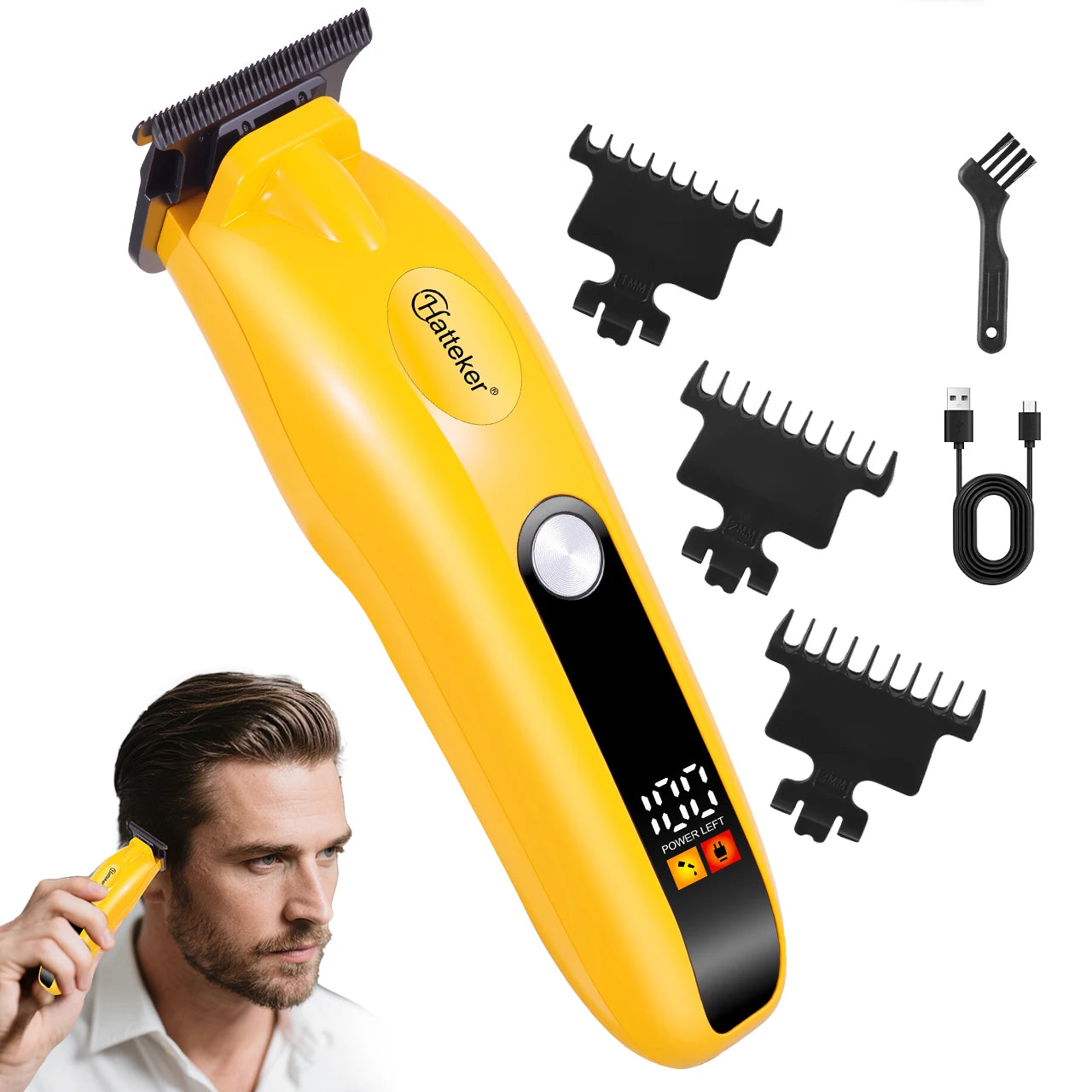 Tondeuse à cheveux électrique rechargeable Hatteker HT-6117 pour hommes, sans fil, de qualité professionnelle, avec lames réglables
