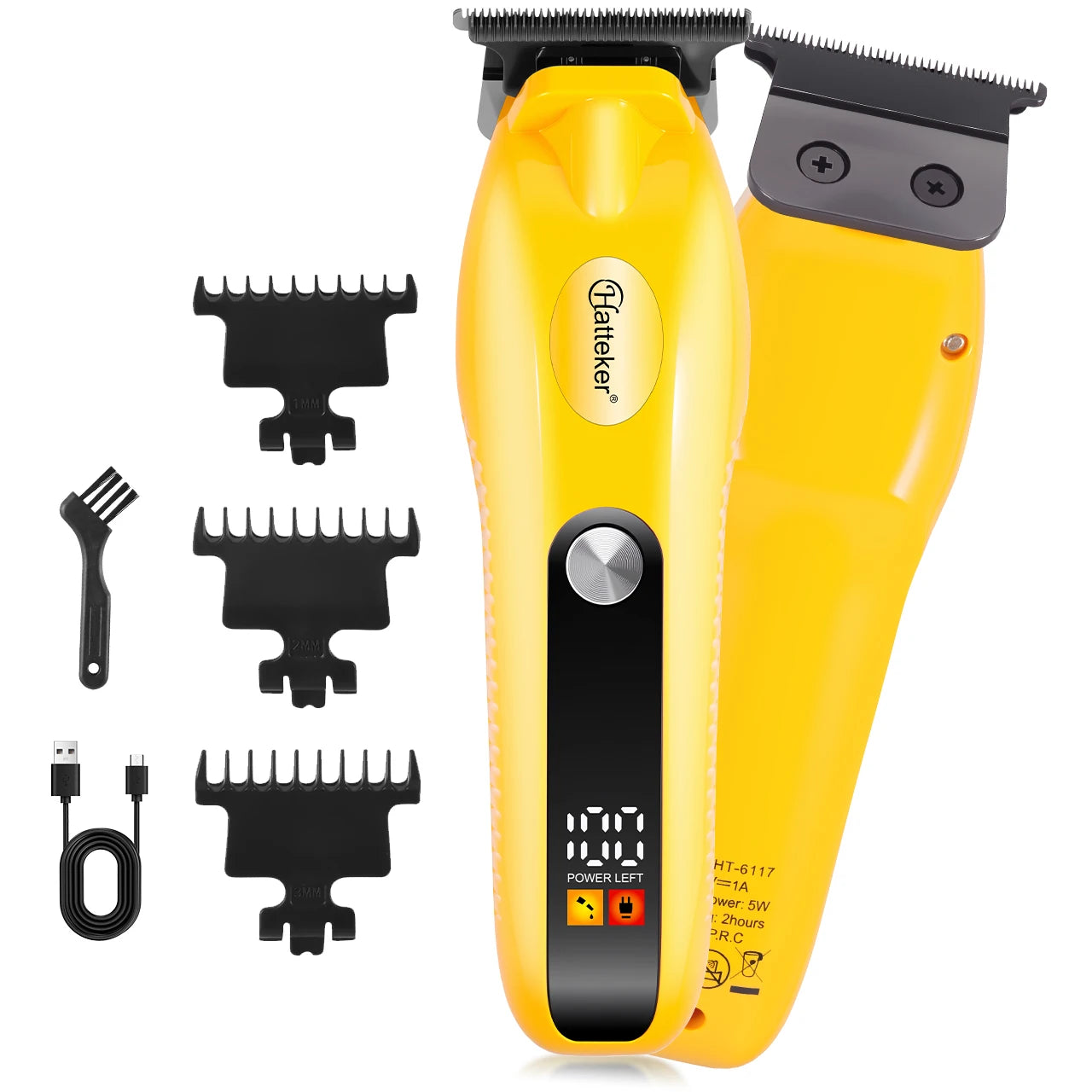 Tondeuse à cheveux électrique rechargeable Hatteker HT-6117 pour hommes, sans fil, de qualité professionnelle, avec lames réglables