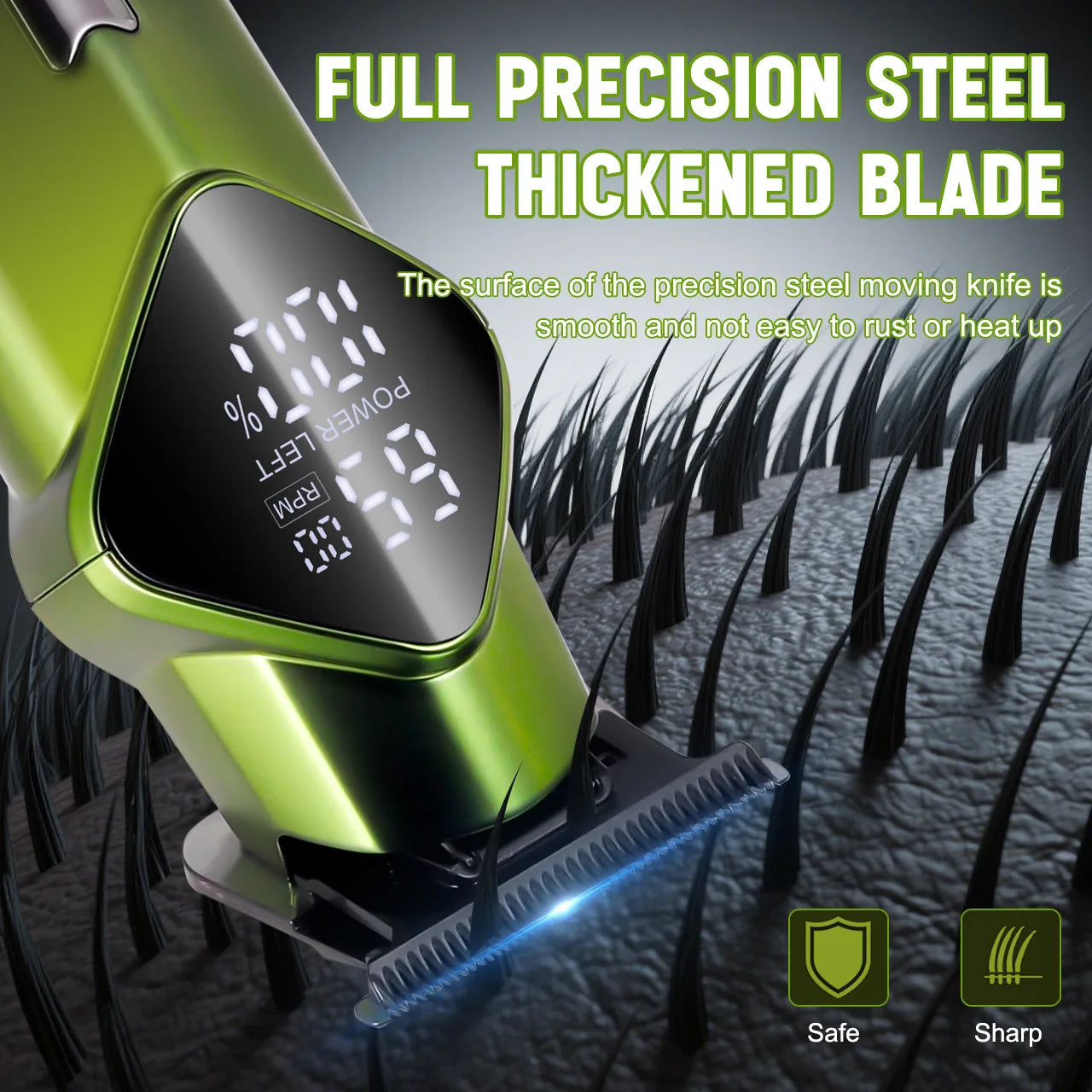 Tondeuse à cheveux électrique Hatteker HT-6132 avec affichage numérique et chargement USB, idéale pour les salons de coiffure.