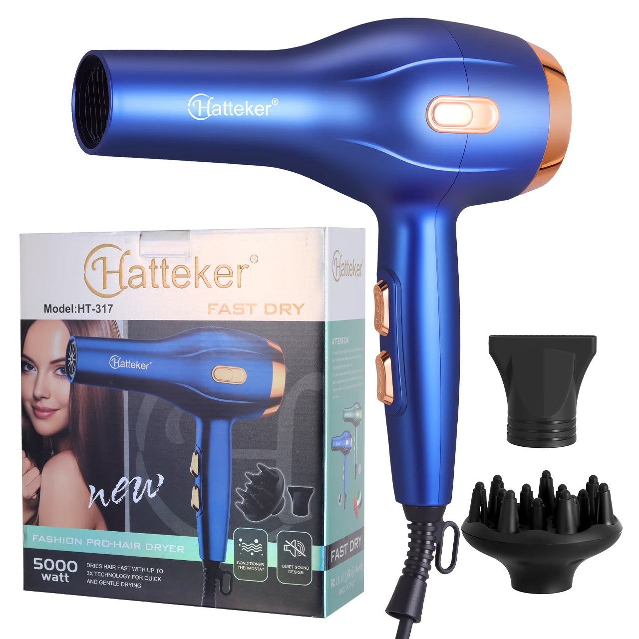 Sèche-cheveux professionnel Hatteker HT-317 à ions négatifs