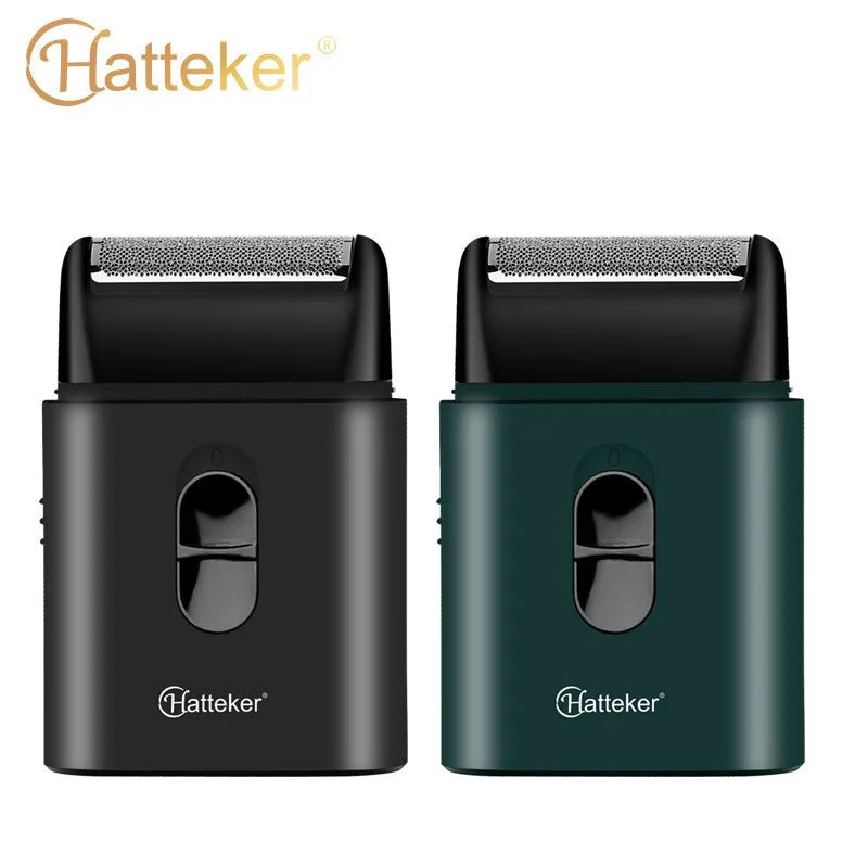 Rasoir électrique Hatteker petit format, rechargeable par USB, puissant et au style rétro.
