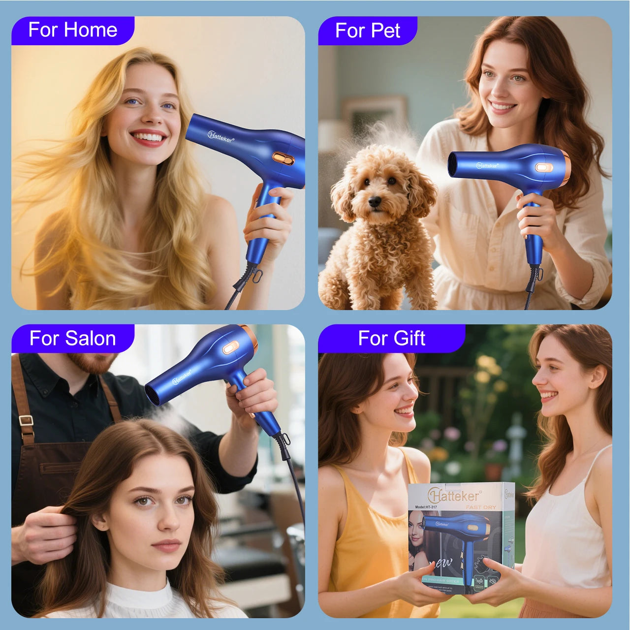 Sèche-cheveux professionnel Hatteker HT-317 à ions négatifs