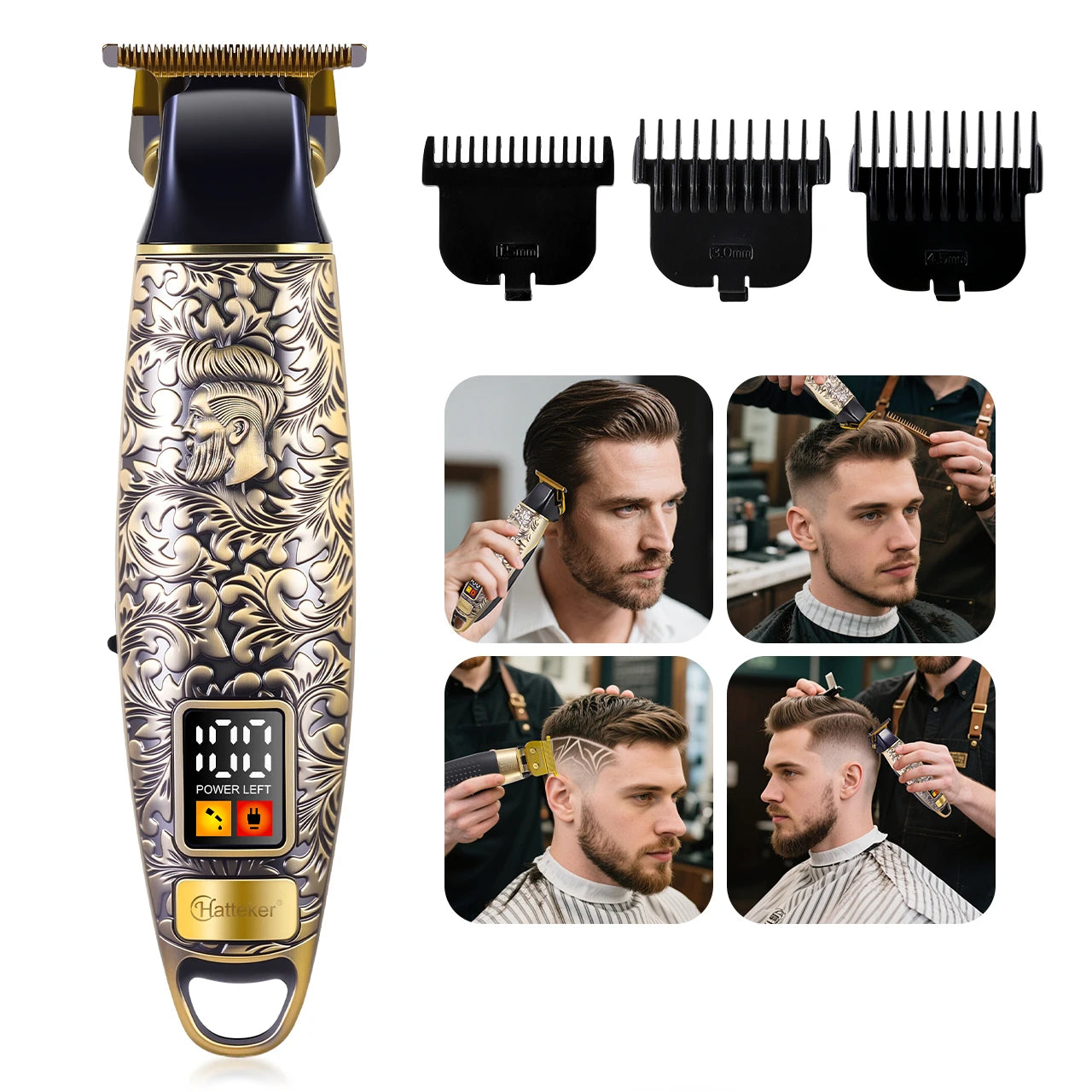 Tondeuse à cheveux électrique portable Hatteker HT-6121 Retro Oil Head pour hommes, rechargeable par USB.