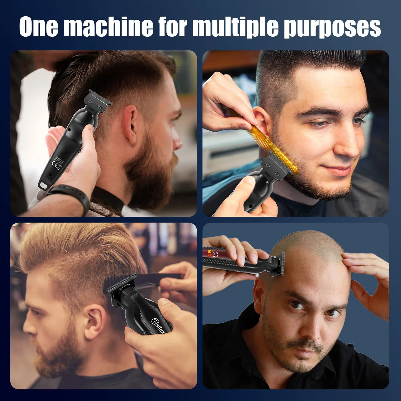 Kit de coupe de barbe professionnel Hatteker pour barbiers, tondeuse à cheveux sans fil rechargeable par USB