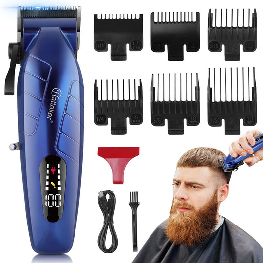 Tondeuse à cheveux électrique pour homme HATTEKER HT-6036 bleue, sans fil et rechargeable par USB