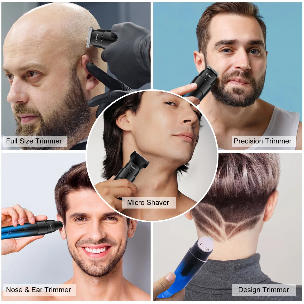 Tondeuse à barbe HAUTEKER HT-622 pour hommes, rasoir électrique étanche sans fil, kit de rasage pour hommes