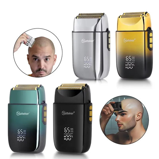 Rasoir électrique à grille double couche rotatif et rechargeable USB Hatteker pour crânes chauves - Rasoir électrique pour hommes