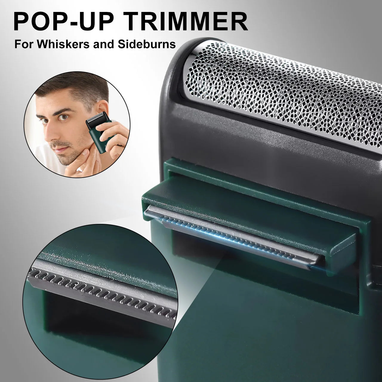 Rasoir électrique Hatteker petit format, rechargeable par USB, puissant et au style rétro.