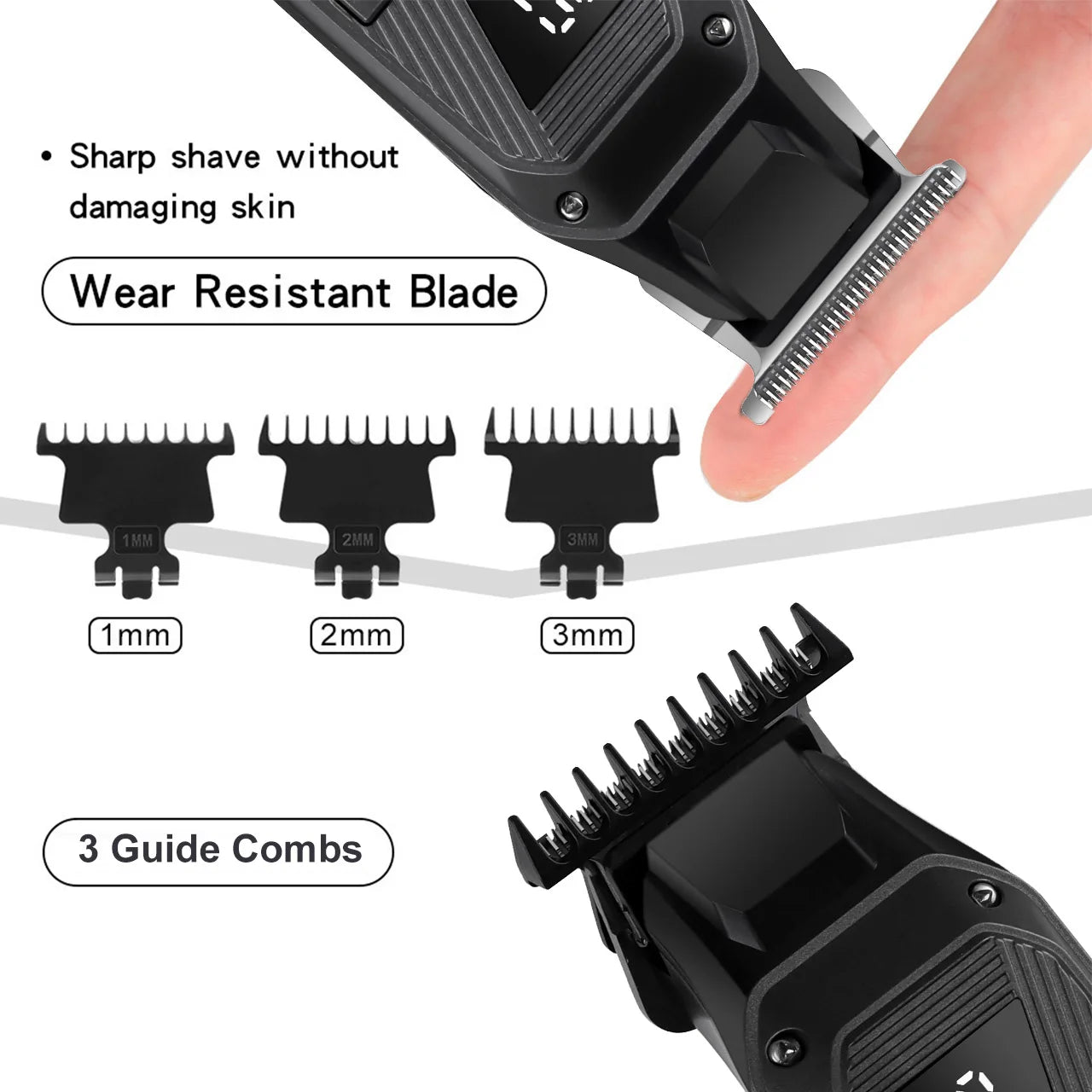 Tondeuse à cheveux électrique professionnelle Hatteker noire avec écran LCD et chargeable par USB, à tête huileuse