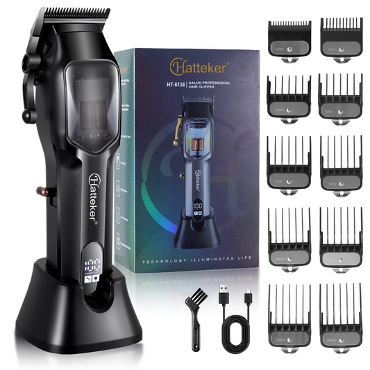 Kit de tondeuse à cheveux électrique professionnelle Hatteker HT-6136 avec écran LCD, rechargeable par USB, pour hommes et coiffeurs