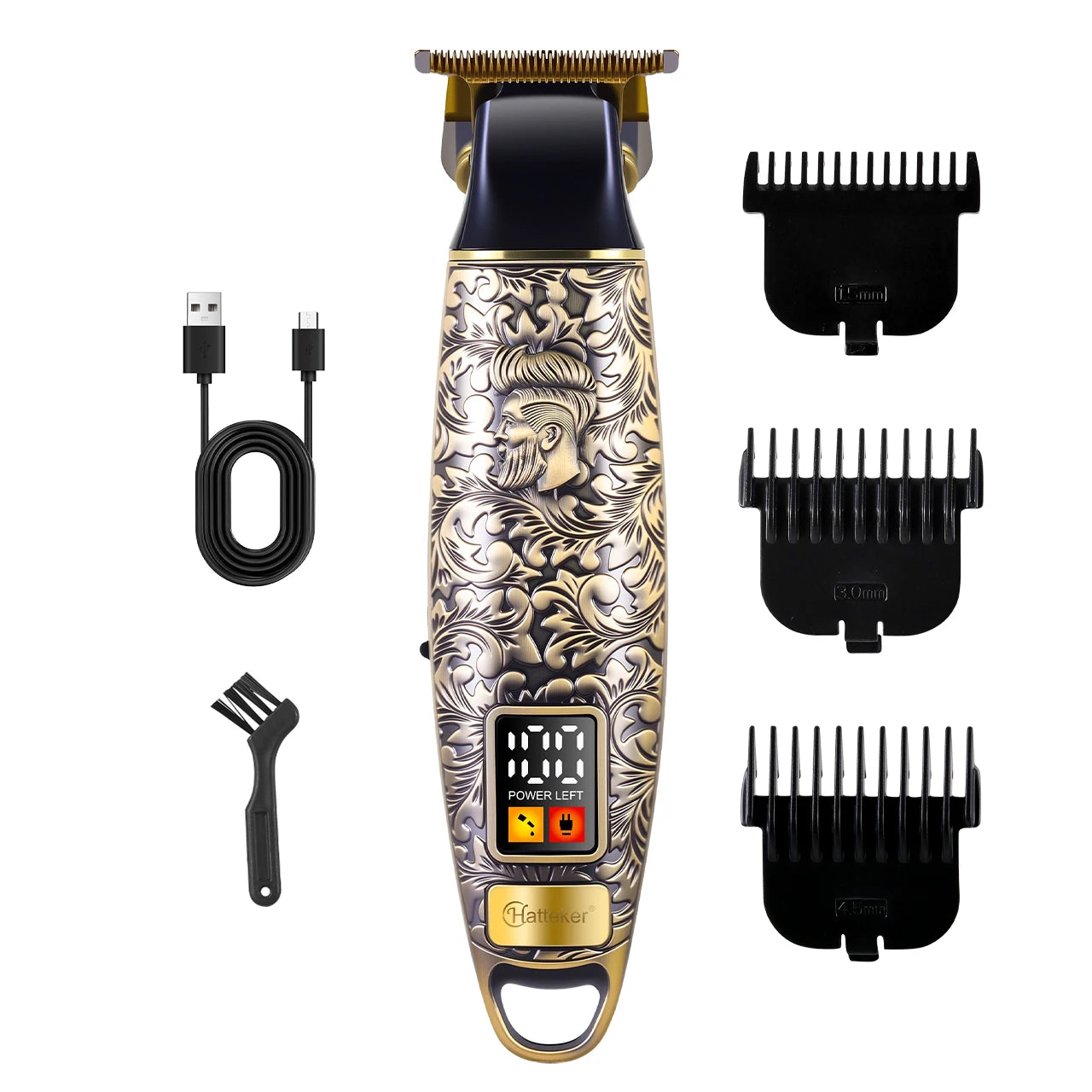 Tondeuse à cheveux électrique portable Hatteker HT-6121 Retro Oil Head pour hommes, rechargeable par USB.