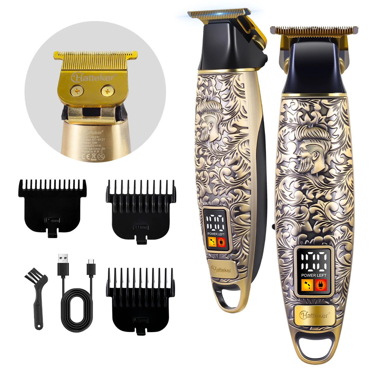 Tondeuse à cheveux électrique portable Hatteker HT-6121 Retro Oil Head pour hommes, rechargeable par USB.