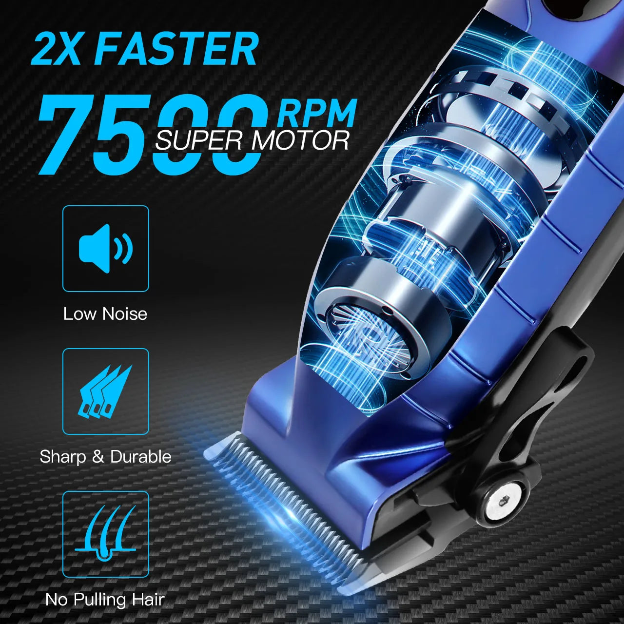 Tondeuse à cheveux électrique pour homme HATTEKER HT-6036 bleue, sans fil et rechargeable par USB