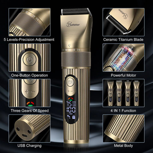 Tondeuse à cheveux électrique intelligente Hatteker 4 en 1 : coupe, taille, sculpture et rasage