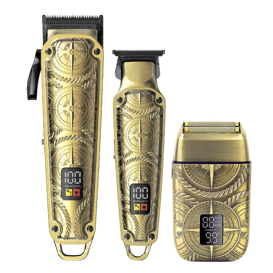 Tondeuse à cheveux professionnelle Hatteker pour hommes, ensemble de 3 pièces, machine à cheveux électrique sans fil, tondeuse de coiffure de barbier