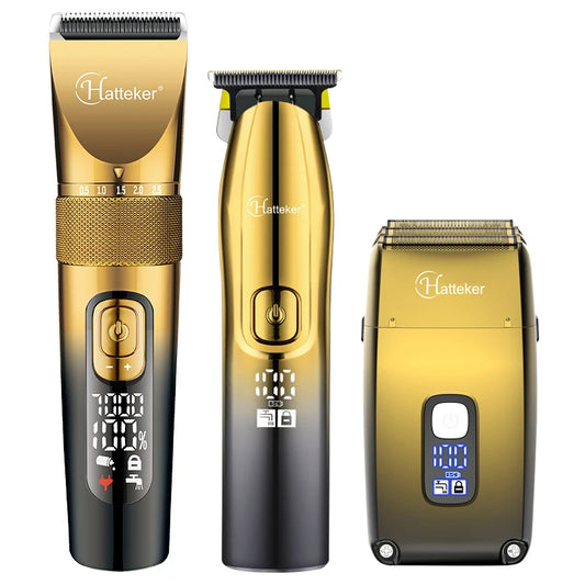 Kit de tondeuse à cheveux professionnelle Hatteker pour salon de coiffure, tondeuse à cheveux puissante et rechargeable, ensemble de 3 pièces pour barbe