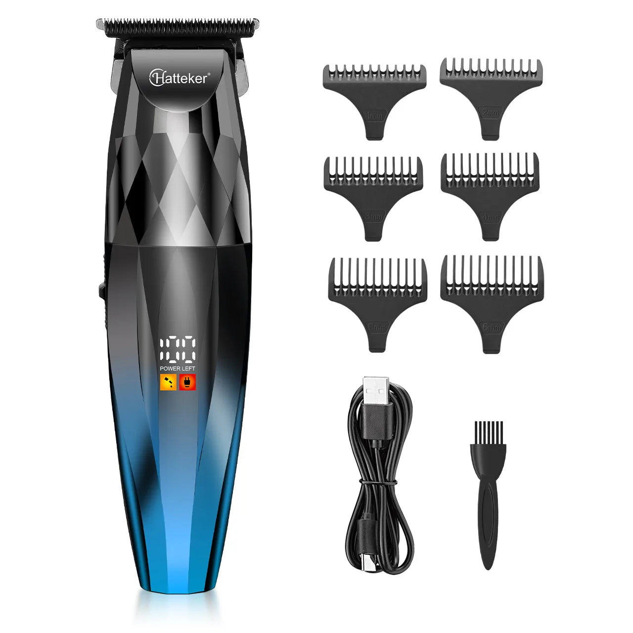 Tondeuse à cheveux électrique professionnelle sans fil Hatteker HT-6126 avec fonction barbe et styler, affichage numérique LED, pour hommes