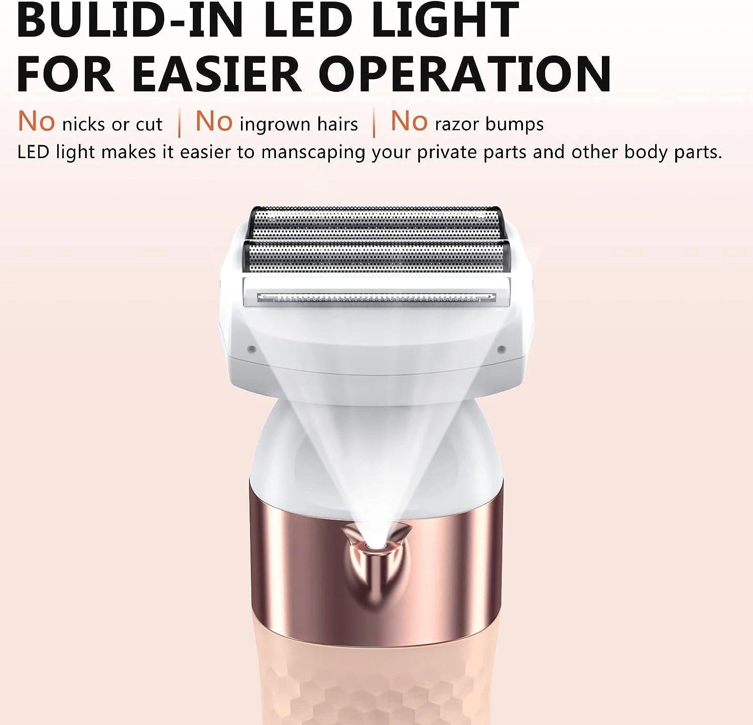 Electric Hair Removal for Women 3 in 1 Epilator Shaver for Legs Arms Underarms Bikini Public Hair Wet Dry Rechargeable - HATTEKER