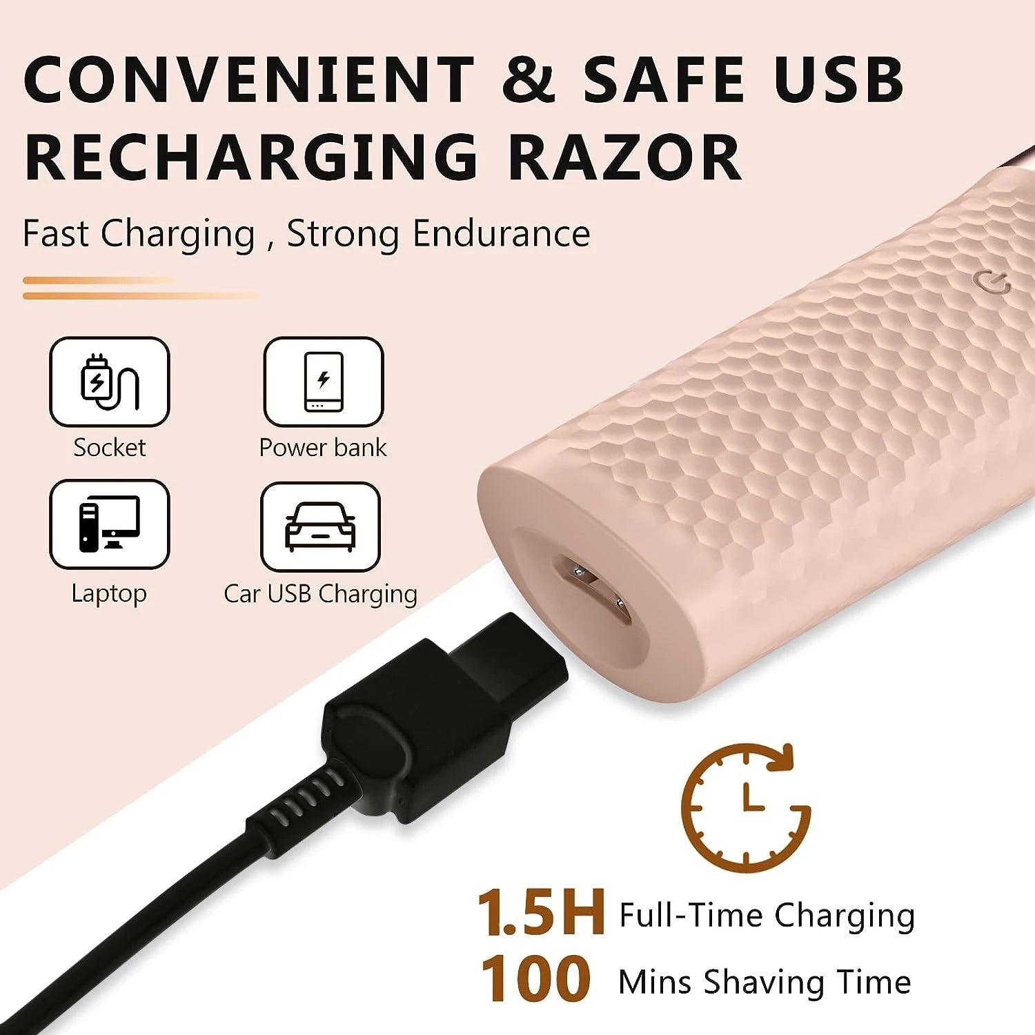 Electric Hair Removal for Women 3 in 1 Epilator Shaver for Legs Arms Underarms Bikini Public Hair Wet Dry Rechargeable - HATTEKER