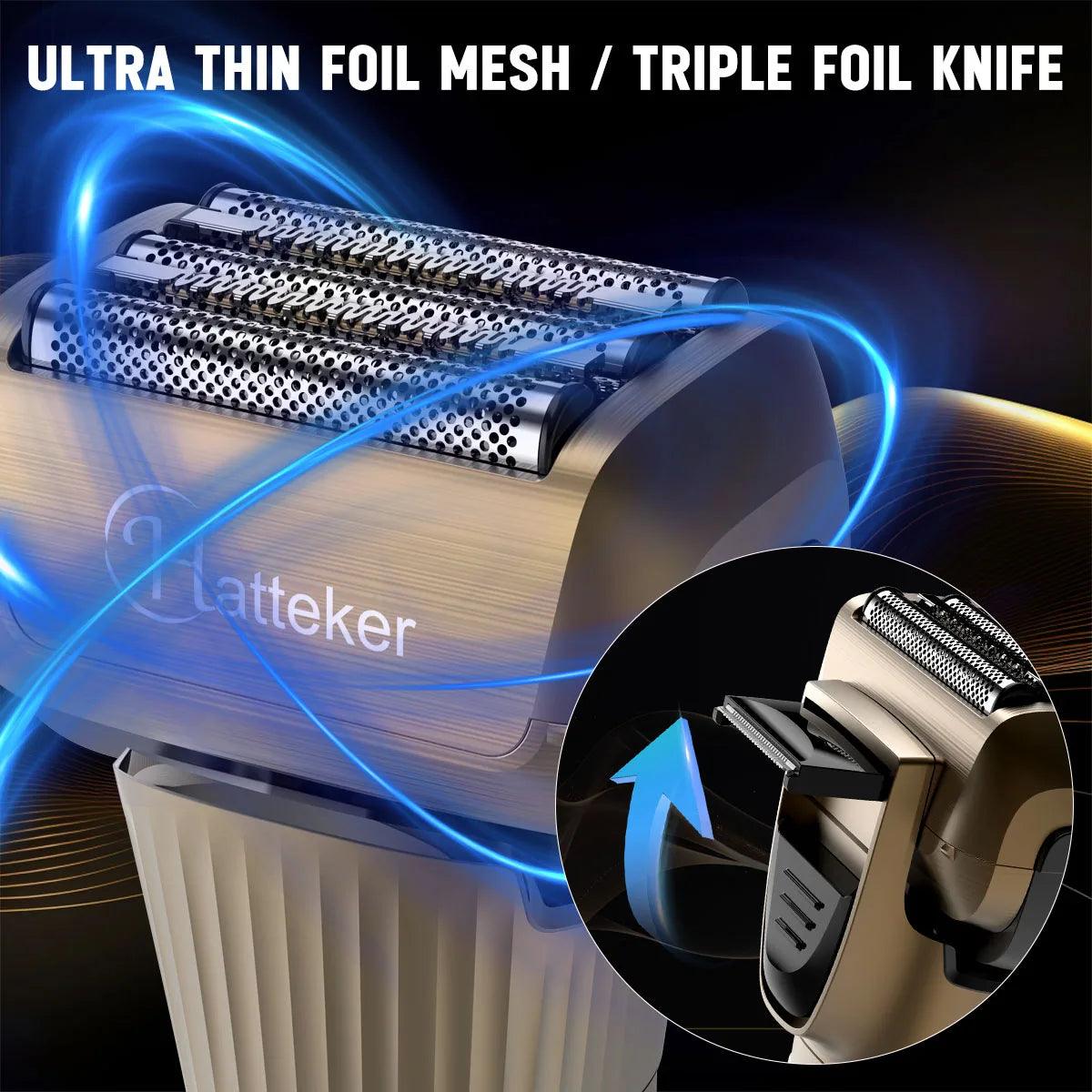 Hatteker Hair Clipper Set - Triple Foil Shaver & Crew Cut Trimmer, USB Charging - HATTEKER