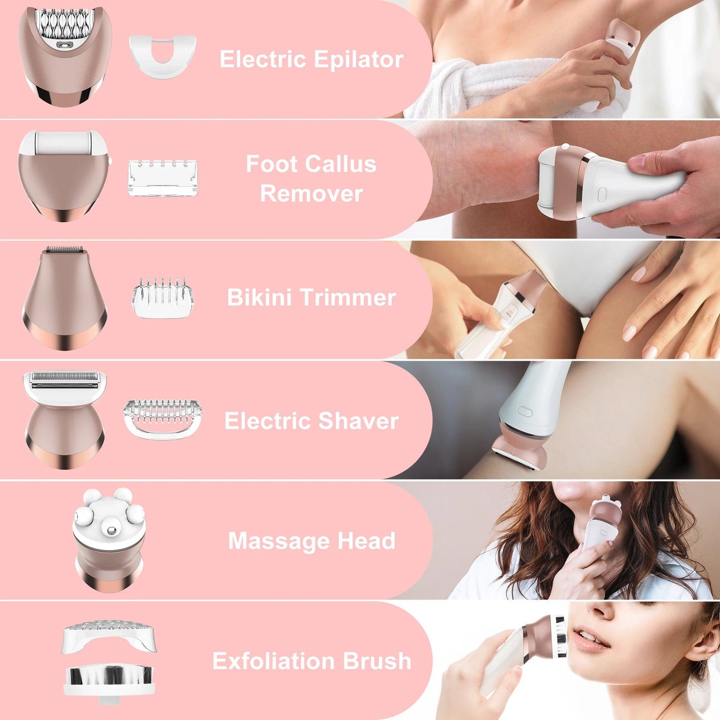 5-in-1 Electric Epilator & Shaver for Women - Rechargeable, Wet & Dry Use for Legs, Arms, Bikini, Underarms - HATTEKER