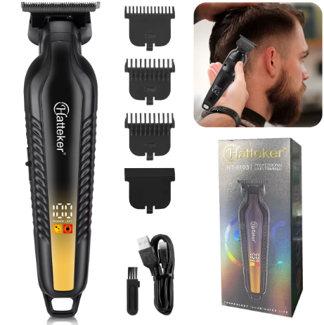 Kit de coupe de barbe professionnel Hatteker pour barbiers, tondeuse à cheveux sans fil rechargeable par USB