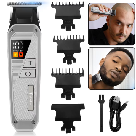 Tondeuse à cheveux électrique professionnelle Hatteker noire avec écran LCD et chargeable par USB, à tête huileuse
