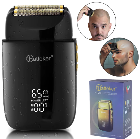 Rasoir électrique à grille double couche rotatif et rechargeable USB Hatteker pour crânes chauves - Rasoir électrique pour hommes
