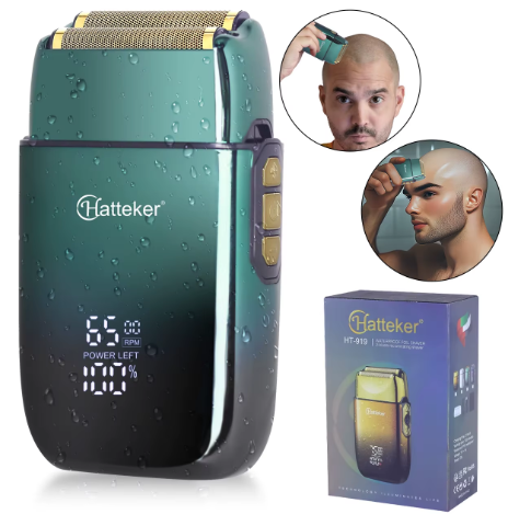 Rasoir électrique à grille double couche rotatif et rechargeable USB Hatteker pour crânes chauves - Rasoir électrique pour hommes
