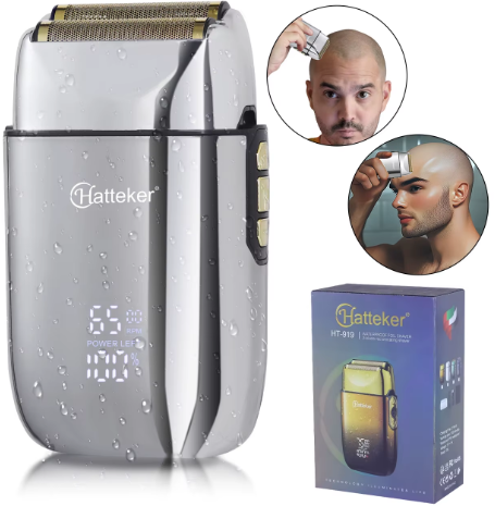 Rasoir électrique à grille double couche rotatif et rechargeable USB Hatteker pour crânes chauves - Rasoir électrique pour hommes