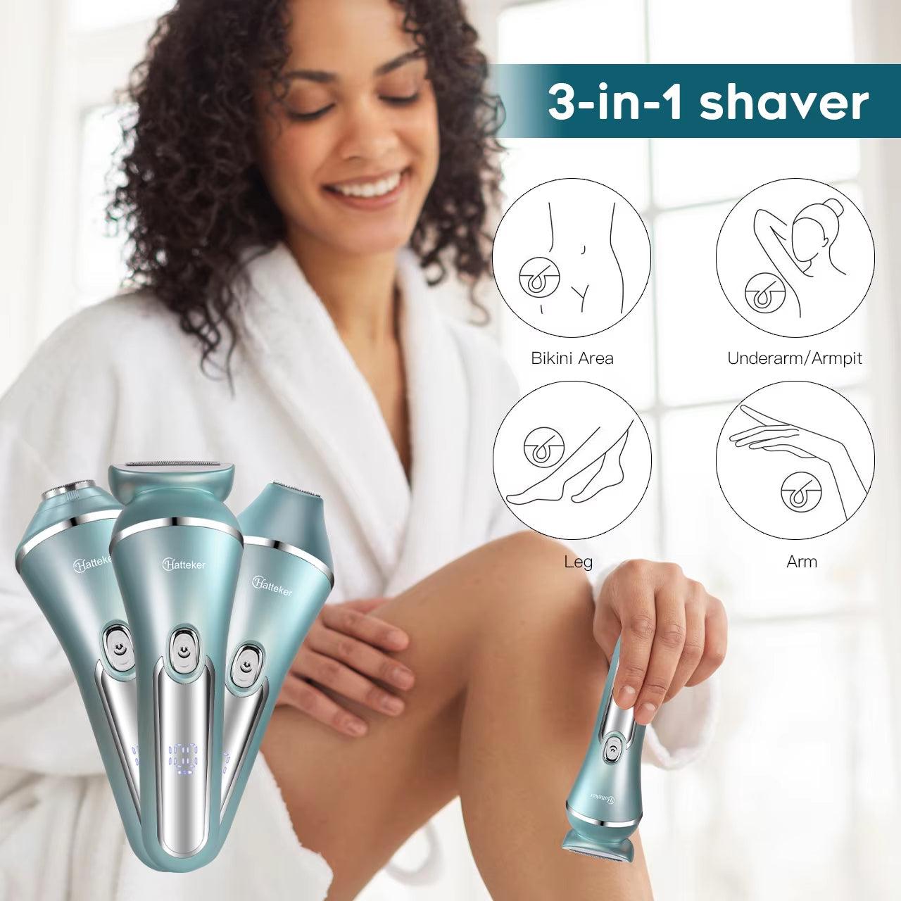 Lady Shaver 3 in 1 Hair Removal Epilator Electric Shaver for Legs Arm USB Rechargeable Razor Wet&Dry Cordless for Woman