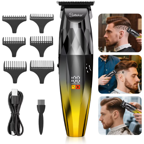 Tondeuse à cheveux électrique professionnelle sans fil Hatteker HT-6126 avec fonction barbe et styler, affichage numérique LED, pour hommes