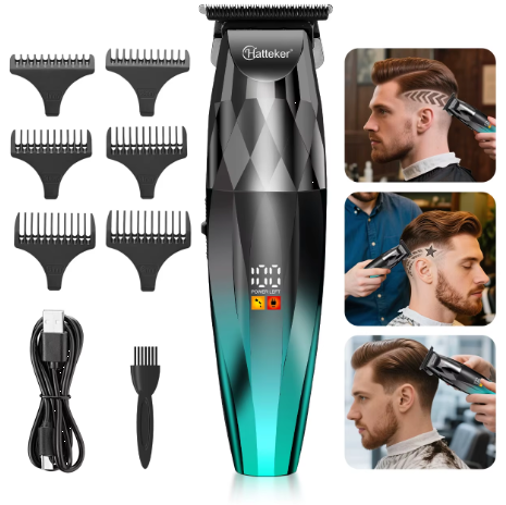 Tondeuse à cheveux électrique professionnelle sans fil Hatteker HT-6126 avec fonction barbe et styler, affichage numérique LED, pour hommes